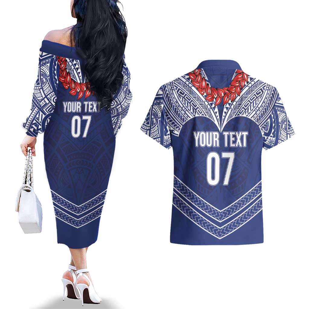 Toa Samoa Rugby Custom Couples Matching Off The Shoulder Long Sleeve Dress and Hawaiian Shirt Ulafala Mix Nifo'oti - Polynesian Pride
