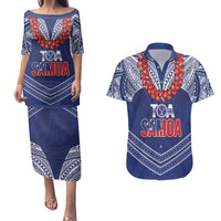 Toa Samoa Rugby Custom Couples Matching Puletasi and Hawaiian Shirt Ulafala Mix Nifo'oti - Polynesian Pride
