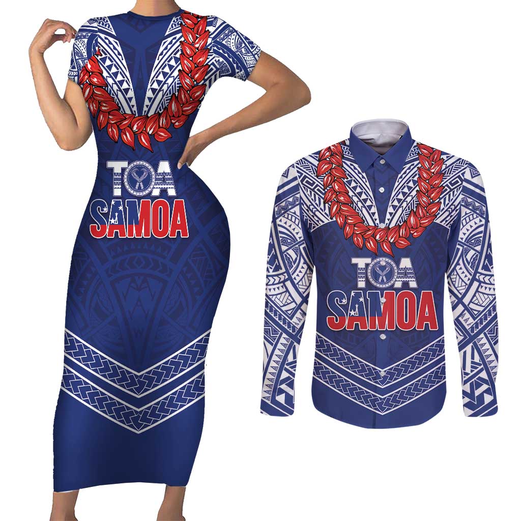 Toa Samoa Rugby Custom Couples Matching Short Sleeve Bodycon Dress and Long Sleeve Button Shirt Ulafala Mix Nifo'oti - Polynesian Pride