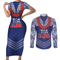 Toa Samoa Rugby Custom Couples Matching Short Sleeve Bodycon Dress and Long Sleeve Button Shirt Ulafala Mix Nifo'oti - Polynesian Pride