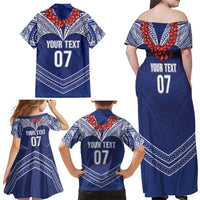 Toa Samoa Rugby Custom Family Matching Off Shoulder Maxi Dress and Hawaiian Shirt Ulafala Mix Nifo'oti - Polynesian Pride