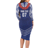 Toa Samoa Rugby Custom Long Sleeve Bodycon Dress Ulafala Mix Nifo'oti - Polynesian Pride