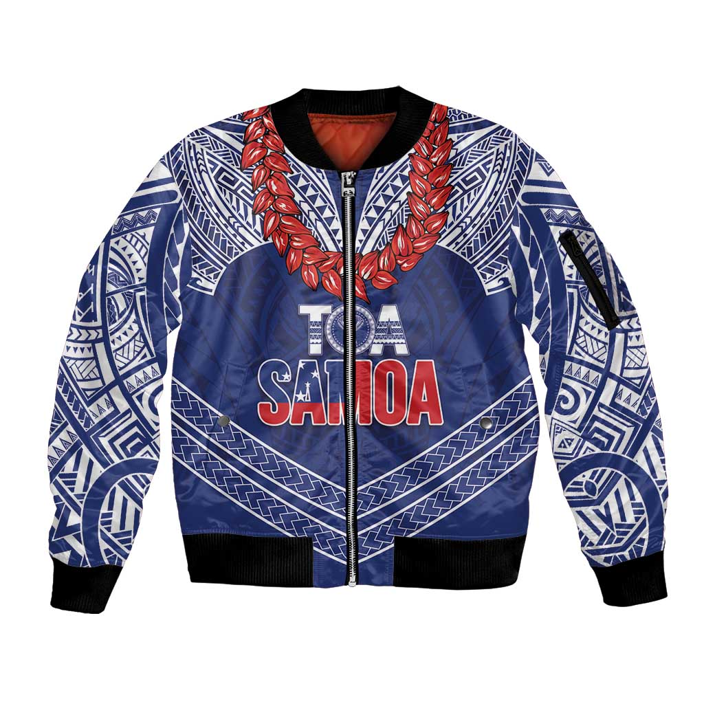Toa Samoa Rugby Custom Sleeve Zip Bomber Jacket Ulafala Mix Nifo'oti - Polynesian Pride