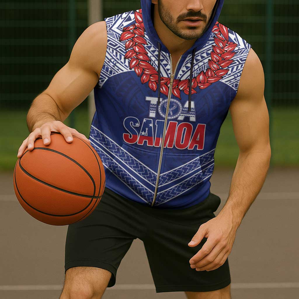 Toa Samoa Rugby Custom Sleeveless Zip Hoodie Ulafala Mix Nifo'oti - Polynesian Pride