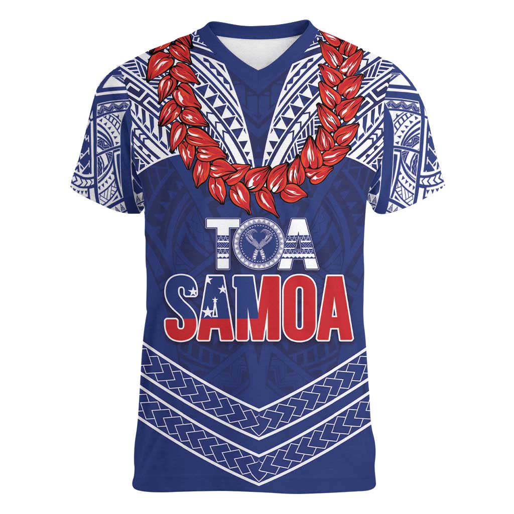 Toa Samoa Rugby Custom Women V-Neck T-Shirt Ulafala Mix Nifo'oti - Polynesian Pride