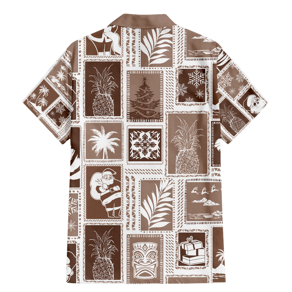 Hawaii Christmas Retro Patchwork Family Matching Mermaid Dress and Hawaiian Shirt Brown LT7 - Polynesian Pride