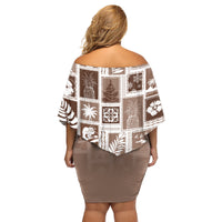 Hawaii Christmas Retro Patchwork Family Matching Off Shoulder Short Dress and Hawaiian Shirt Brown LT7 - Polynesian Pride