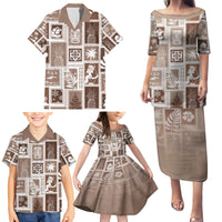 Hawaii Christmas Retro Patchwork Family Matching Puletasi Dress and Hawaiian Shirt Brown LT7 - Polynesian Pride
