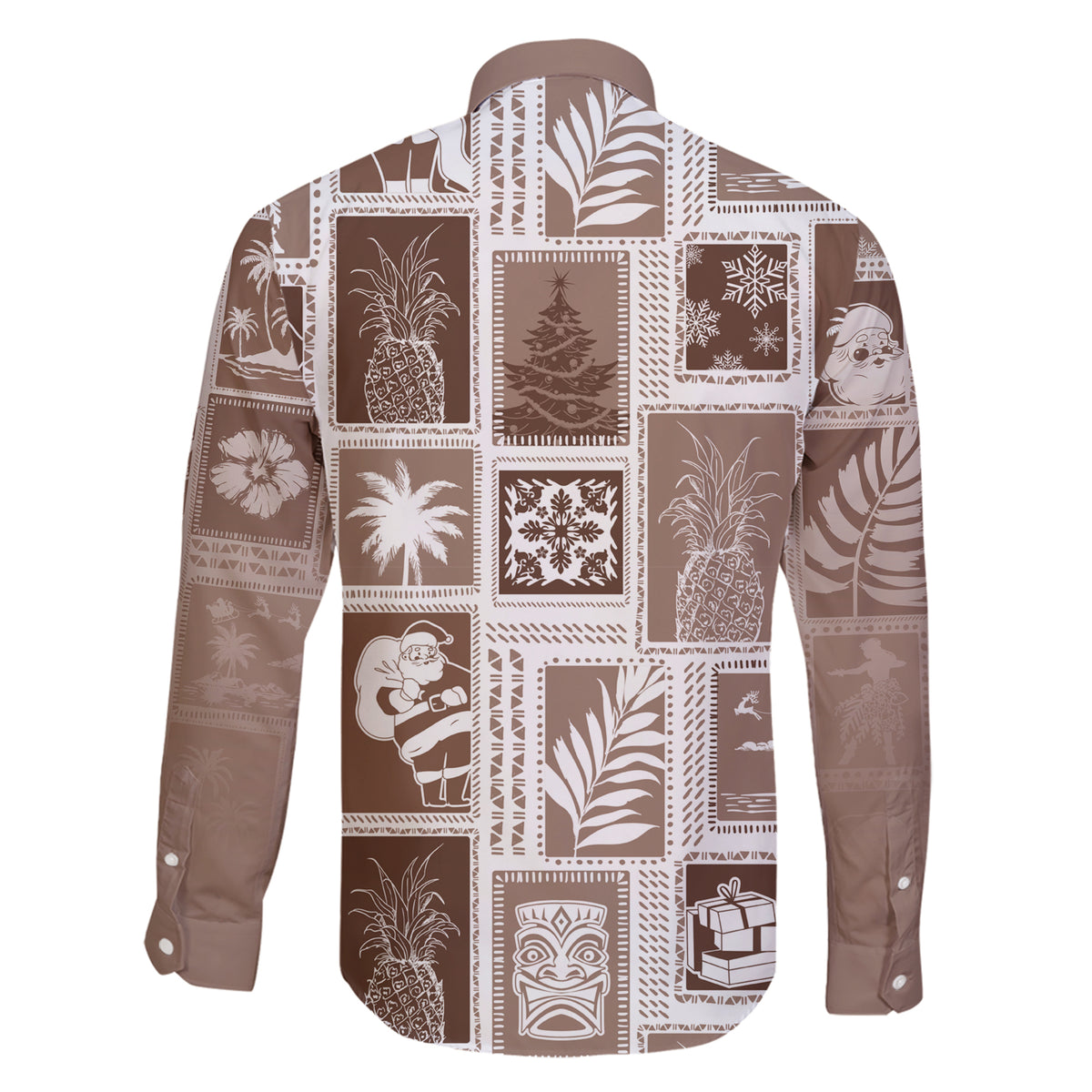 Hawaii Christmas Retro Patchwork Family Matching Short Sleeve Bodycon Dress and Hawaiian Shirt Brown LT7 - Polynesian Pride
