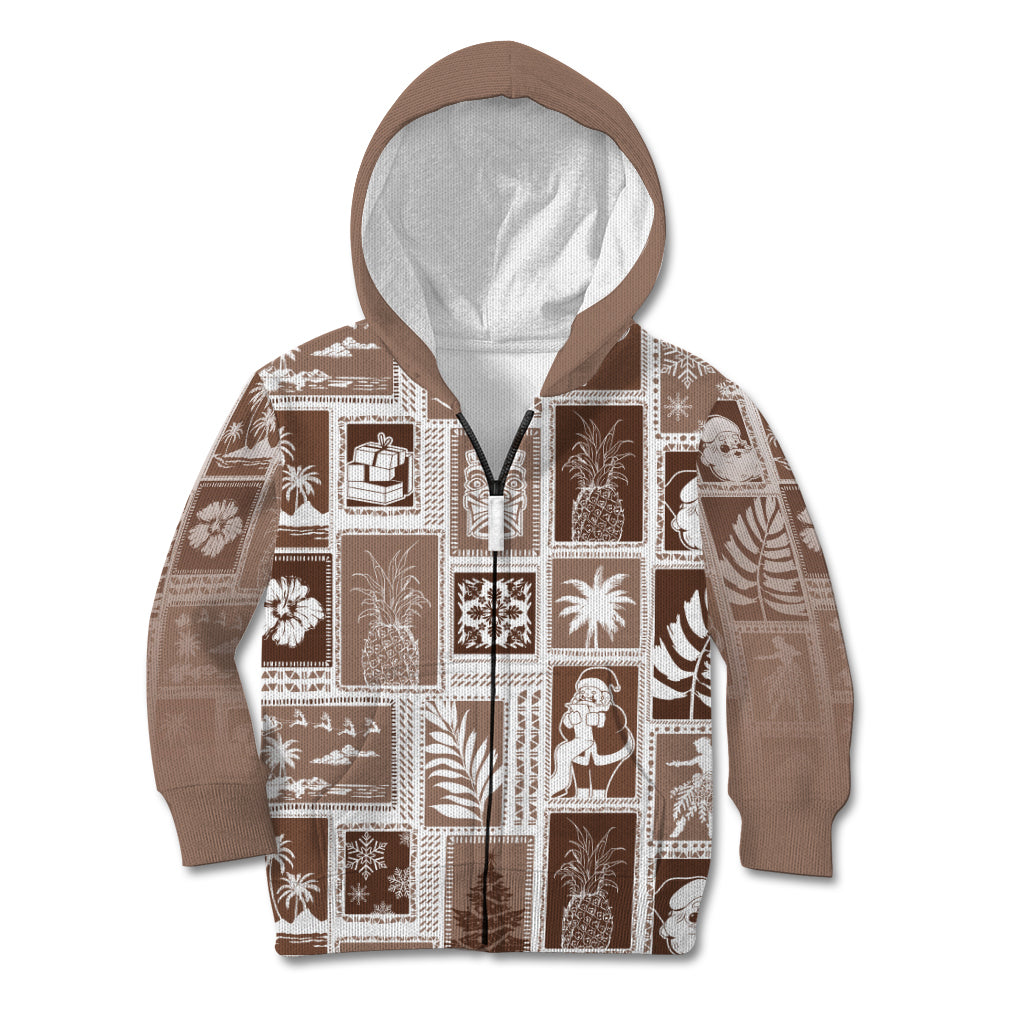 Hawaii Christmas Retro Patchwork Kid Hoodie Brown LT7 - Polynesian Pride