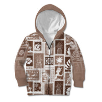 Hawaii Christmas Retro Patchwork Kid Hoodie Brown LT7 - Polynesian Pride