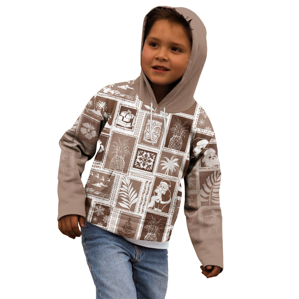 Hawaii Christmas Retro Patchwork Kid Hoodie Brown LT7 - Polynesian Pride