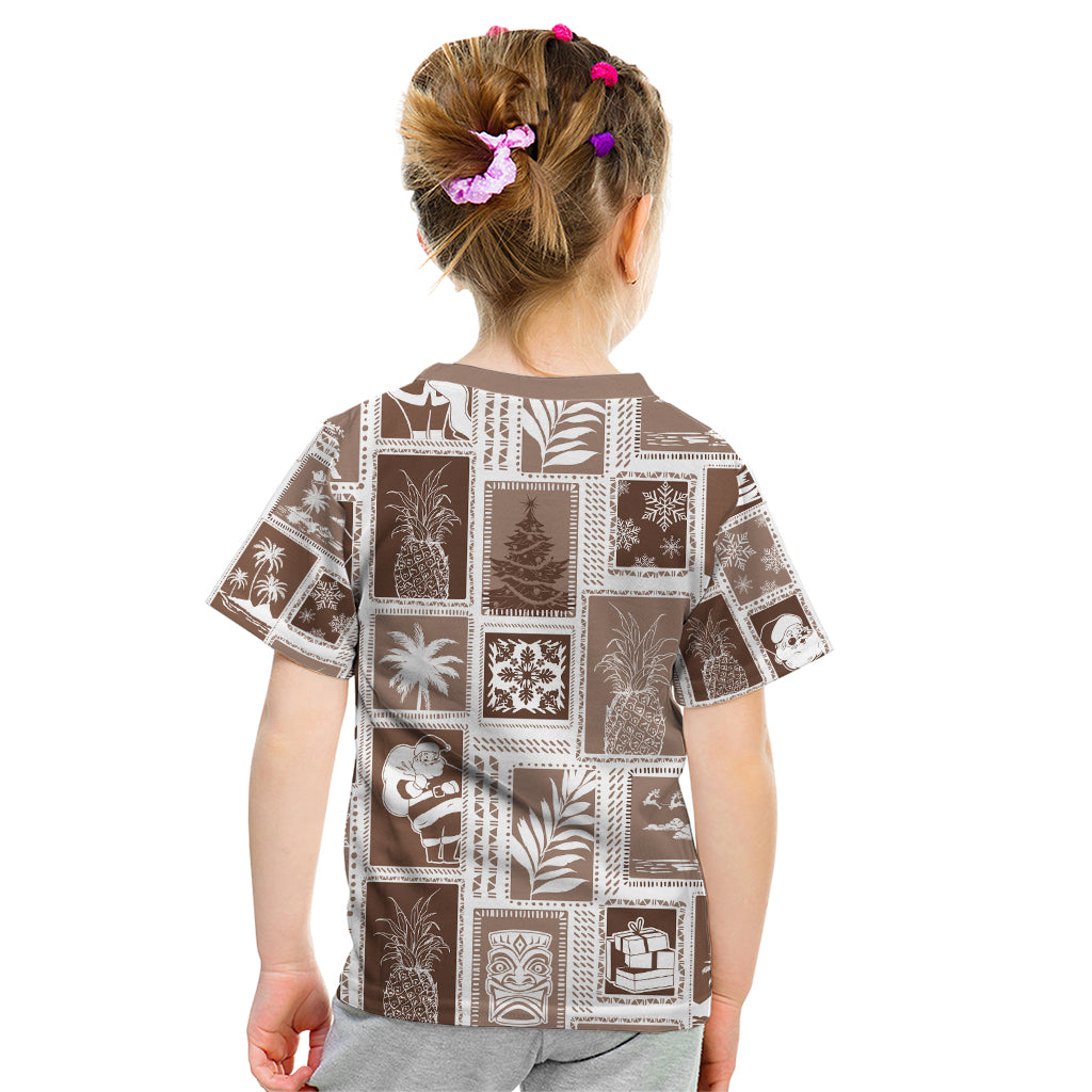 Hawaii Christmas Retro Patchwork Kid T Shirt Brown LT7 - Polynesian Pride
