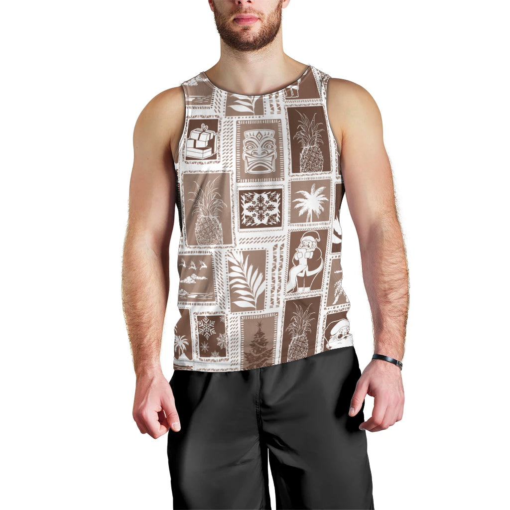 Hawaii Christmas Retro Patchwork Men Tank Top Brown LT7 - Polynesian Pride