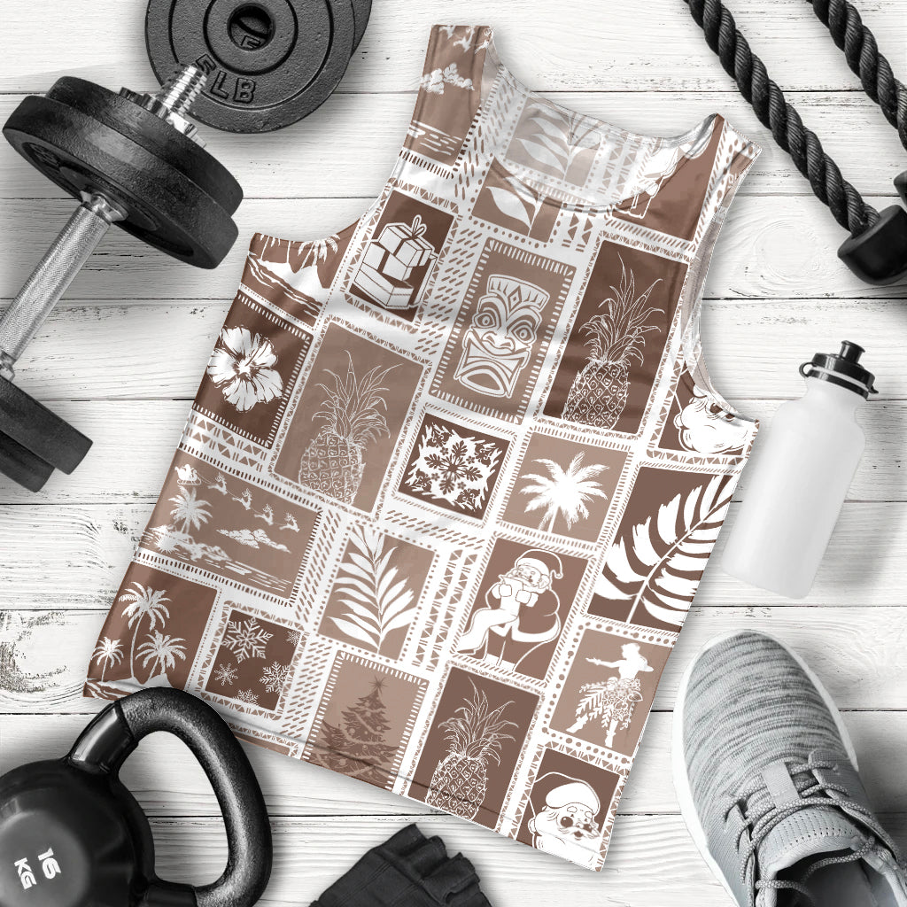 Hawaii Christmas Retro Patchwork Men Tank Top Brown LT7 - Polynesian Pride