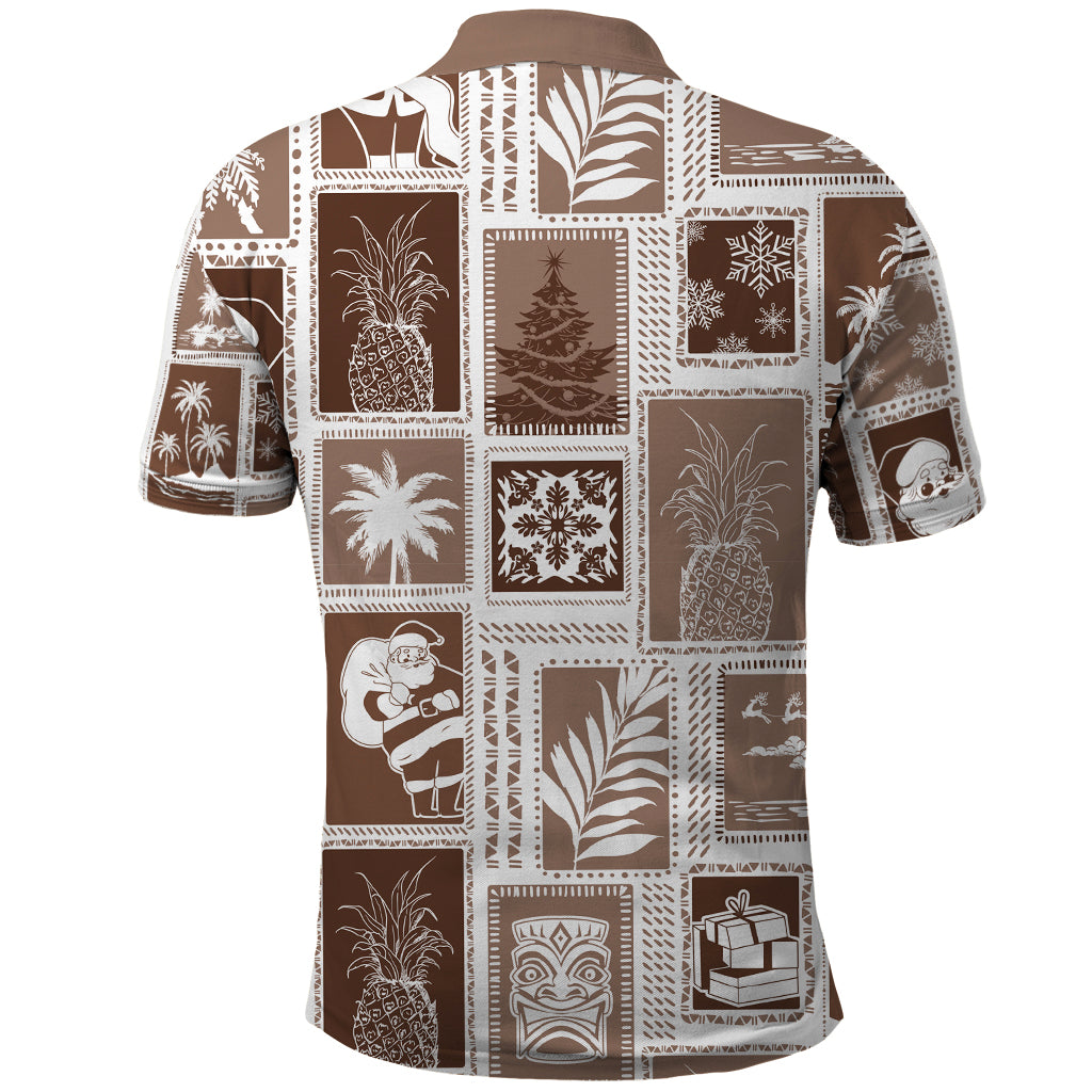 Hawaii Christmas Retro Patchwork Polo Shirt Brown LT7 - Polynesian Pride