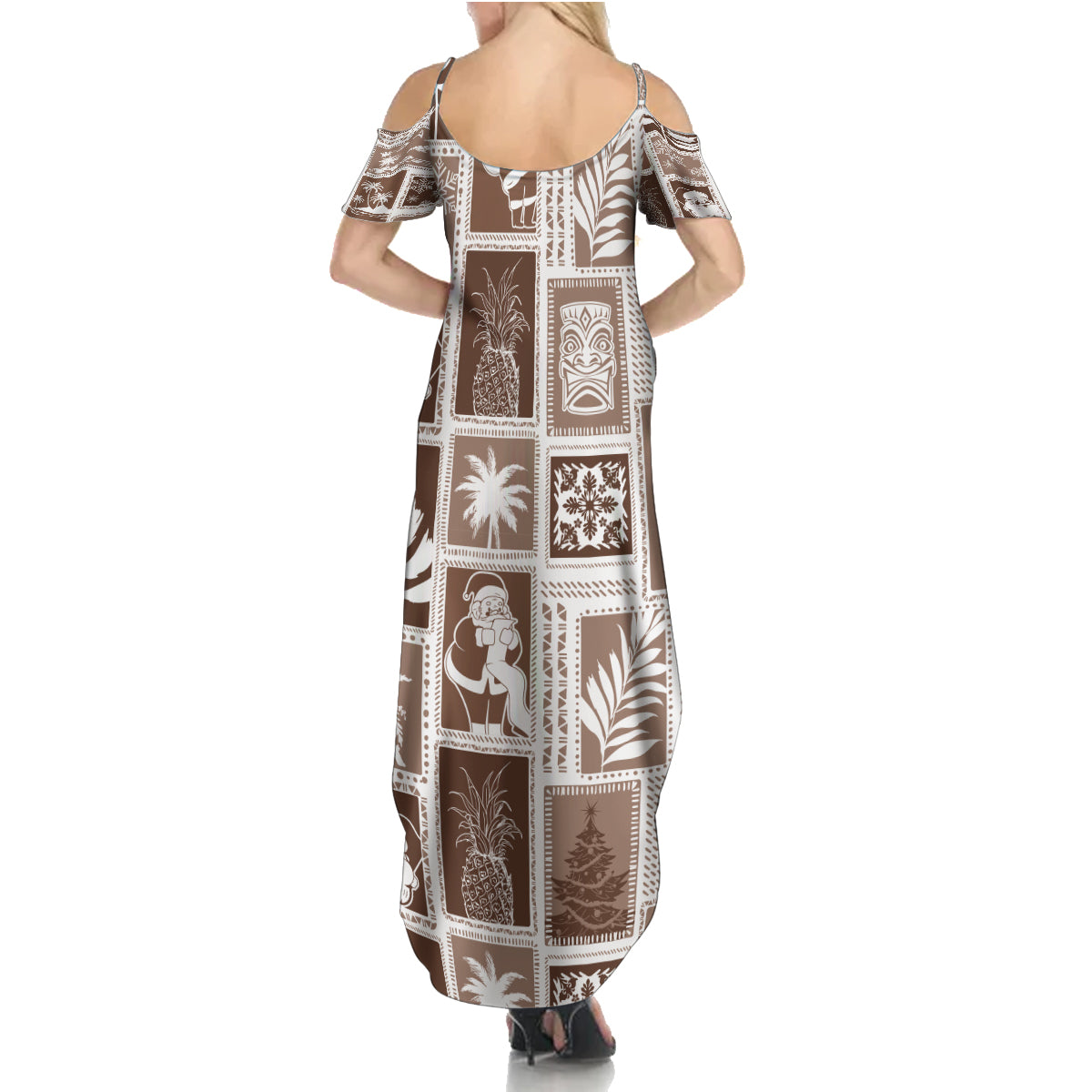 Hawaii Christmas Retro Patchwork Summer Maxi Dress Brown LT7 - Polynesian Pride