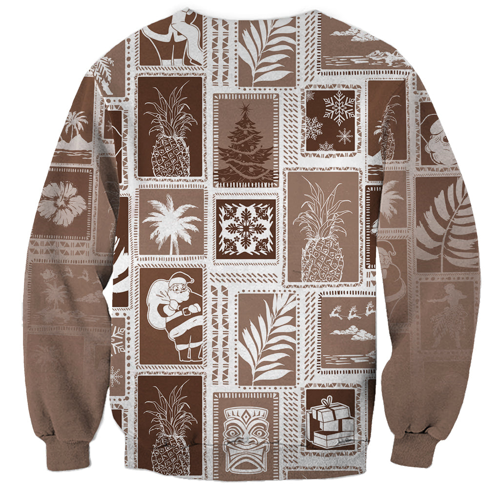 Hawaii Christmas Retro Patchwork Sweatshirt Brown LT7 - Polynesian Pride