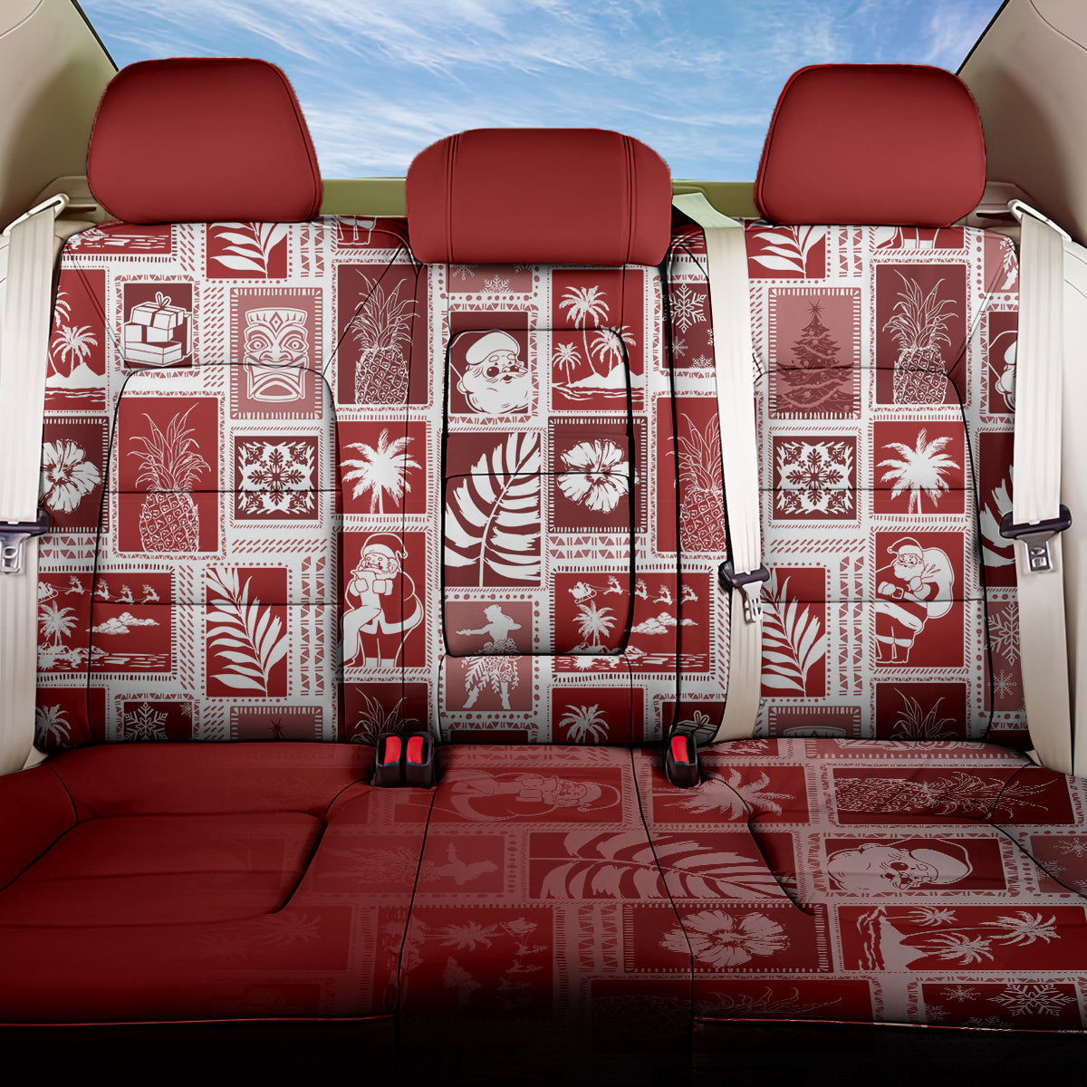 Hawaii Christmas Retro Patchwork Back Car Seat Cover Red LT7 One Size Red - Polynesian Pride