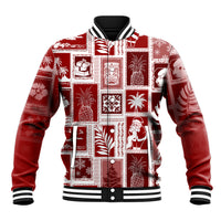 Hawaii Christmas Retro Patchwork Baseball Jacket Red LT7 Unisex Red - Polynesian Pride