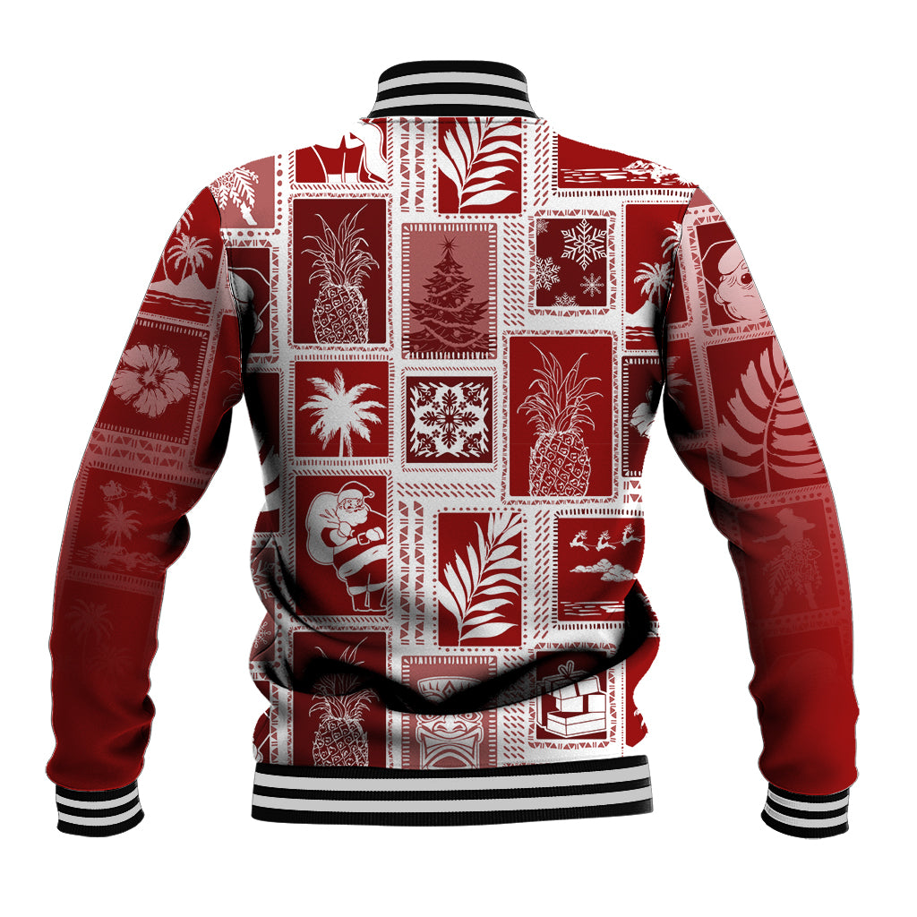 Hawaii Christmas Retro Patchwork Baseball Jacket Red LT7 - Polynesian Pride
