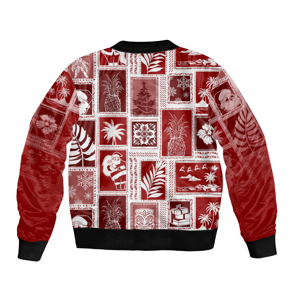 Hawaii Christmas Retro Patchwork Bomber Jacket Red LT7 - Polynesian Pride