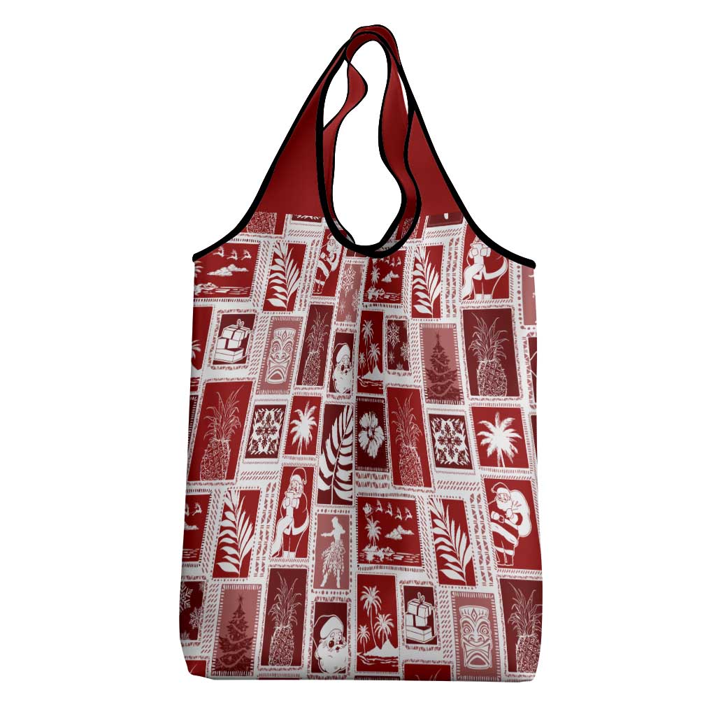 Hawaii Christmas Retro Patchwork Grocery Bag Red