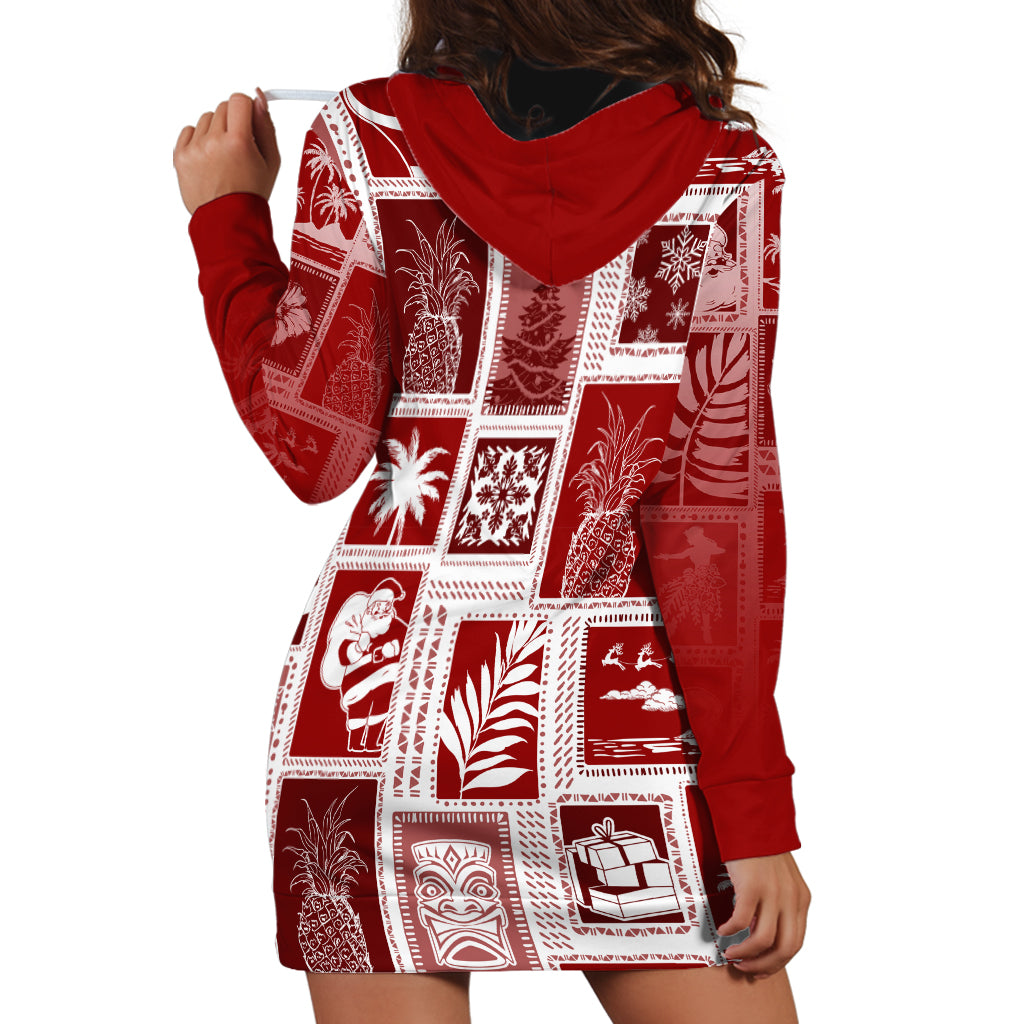 Hawaii Christmas Retro Patchwork Hoodie Dress Red LT7 - Polynesian Pride