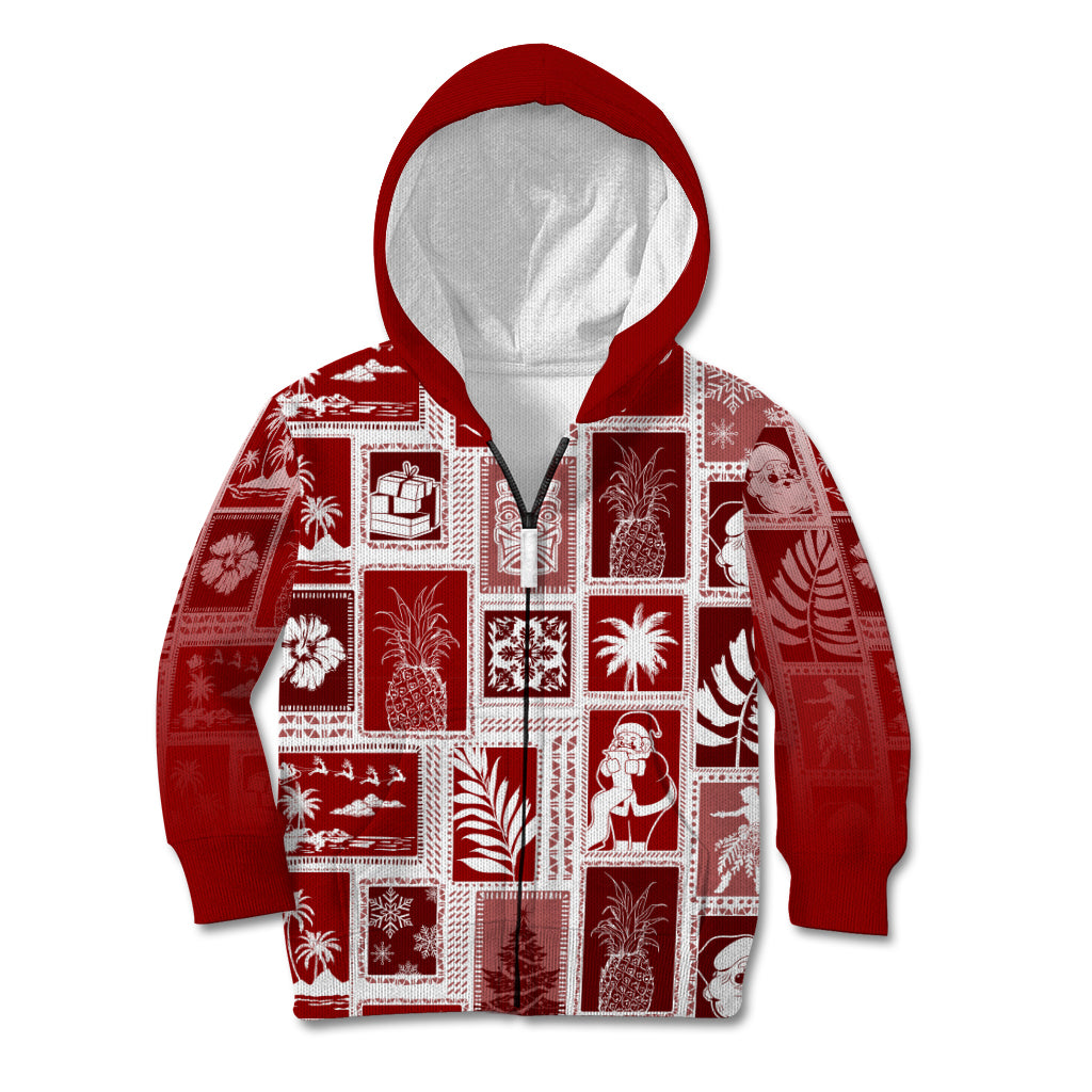 Hawaii Christmas Retro Patchwork Kid Hoodie Red LT7 - Polynesian Pride