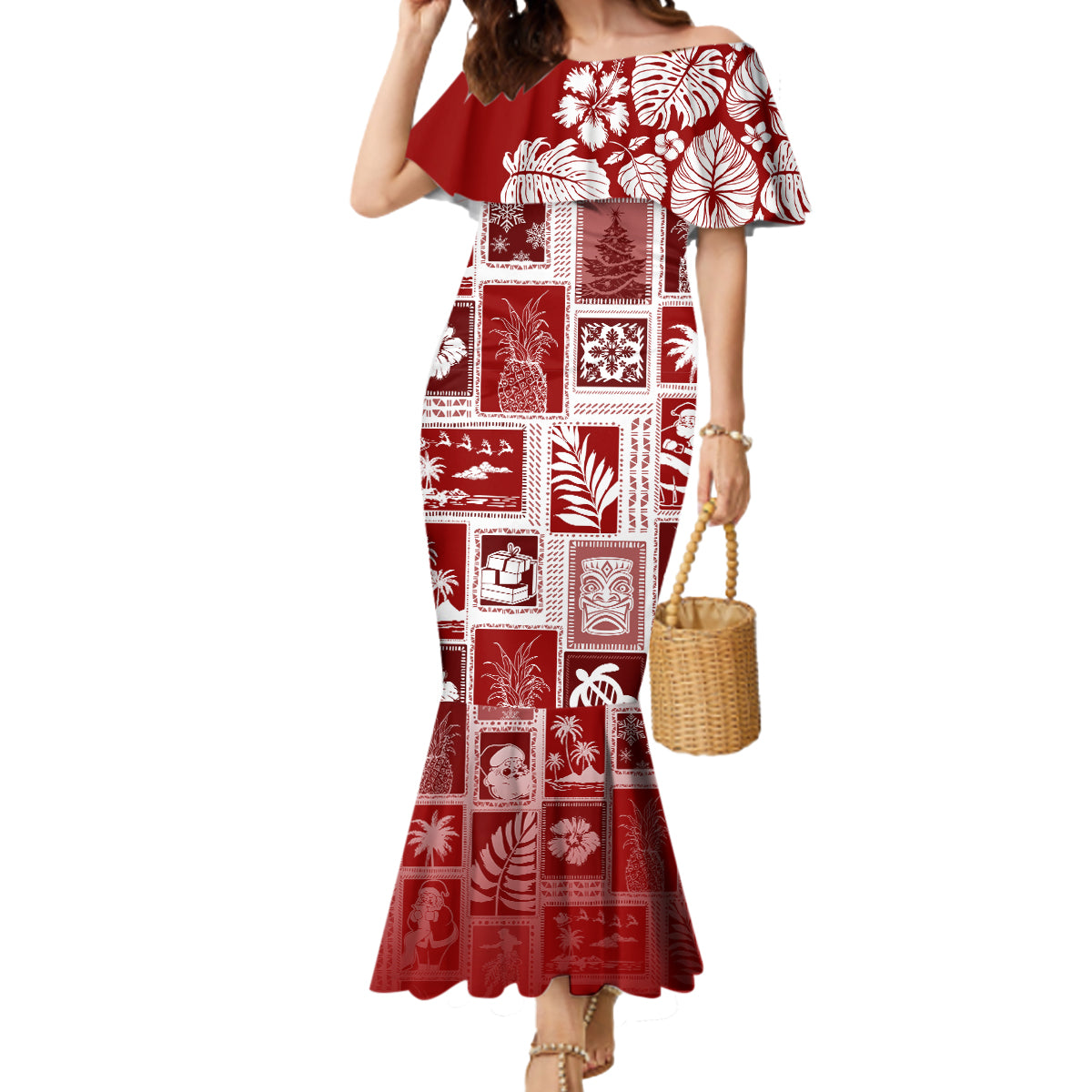 Hawaii Christmas Retro Patchwork Mermaid Dress