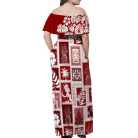 Hawaii Christmas Retro Patchwork Off Shoulder Maxi Dress Red LT7 - Polynesian Pride
