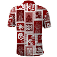 Hawaii Christmas Retro Patchwork Polo Shirt Red LT7 - Polynesian Pride