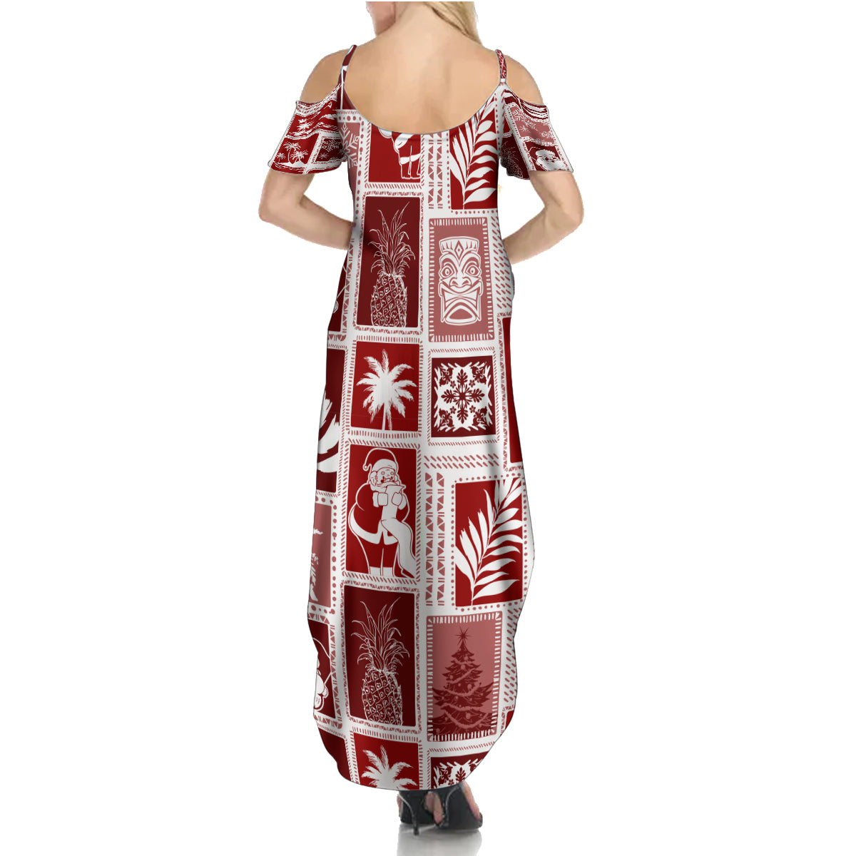 Hawaii Christmas Retro Patchwork Summer Maxi Dress Red LT7 - Polynesian Pride