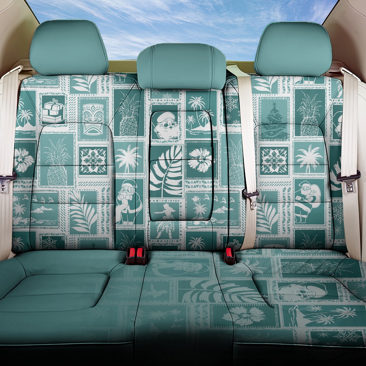 Hawaii Christmas Retro Patchwork Back Car Seat Cover Teal LT7 One Size Teal - Polynesian Pride