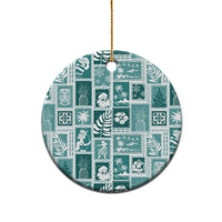 Hawaii Christmas Ceramic Ornament Retro Patchwork - Teal LT7 - Polynesian Pride