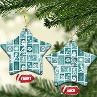 Hawaii Christmas Ceramic Ornament Retro Patchwork - Teal LT7 Star Teal - Polynesian Pride