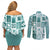 Hawaii Christmas Retro Patchwork Couples Matching Off Shoulder Short Dress and Long Sleeve Button Shirt Teal LT7 - Polynesian Pride