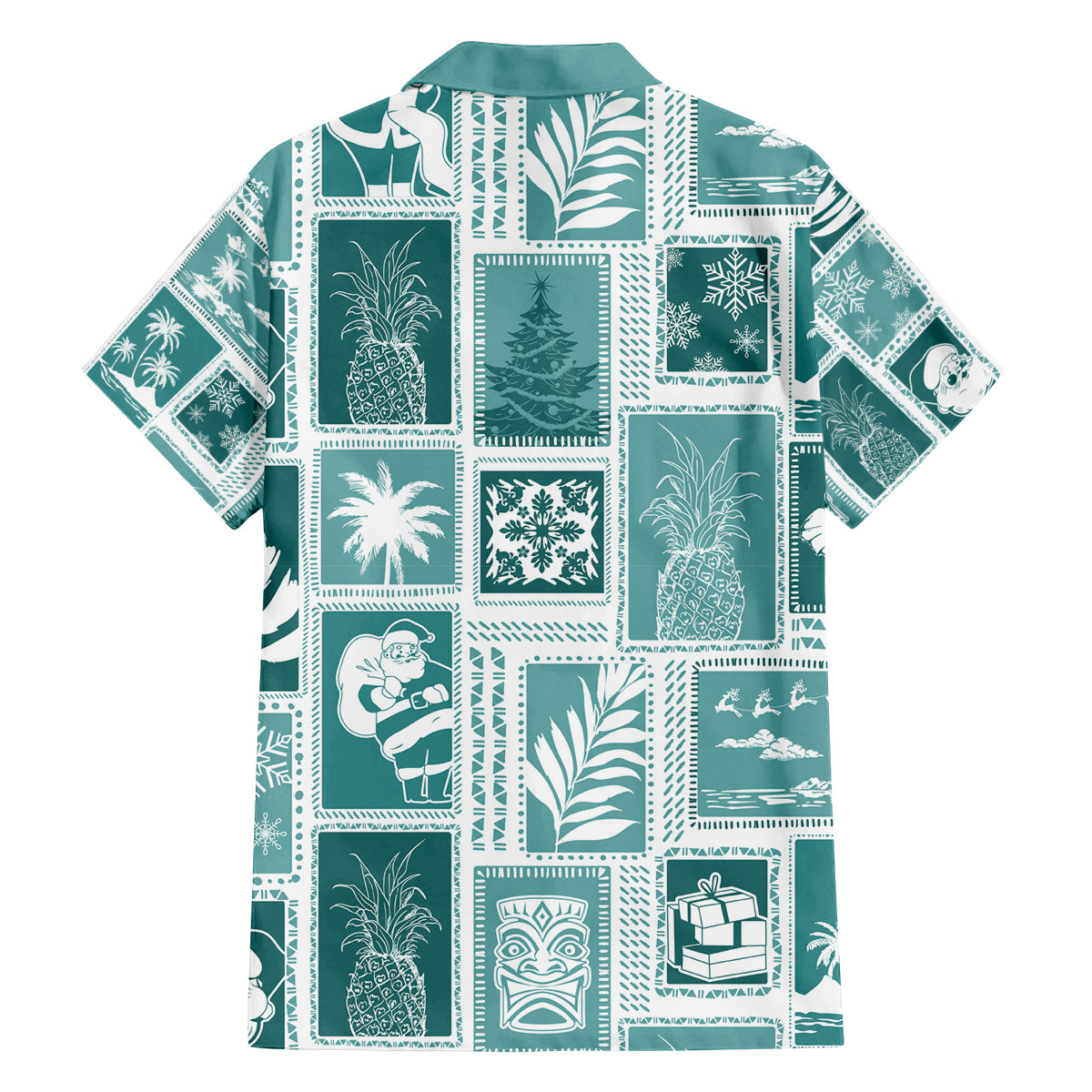 Hawaii Christmas Retro Patchwork Family Matching Puletasi Dress and Hawaiian Shirt Teal LT7 - Polynesian Pride