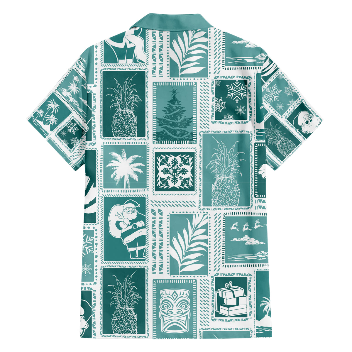 Hawaii Christmas Retro Patchwork Hawaiian Shirt Teal LT7 - Polynesian Pride