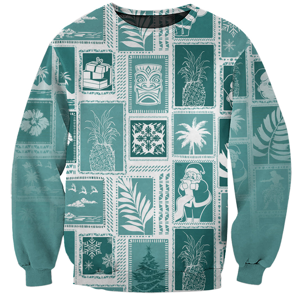 Hawaii Christmas Retro Patchwork Sweatshirt Teal LT7 Unisex Teal - Polynesian Pride