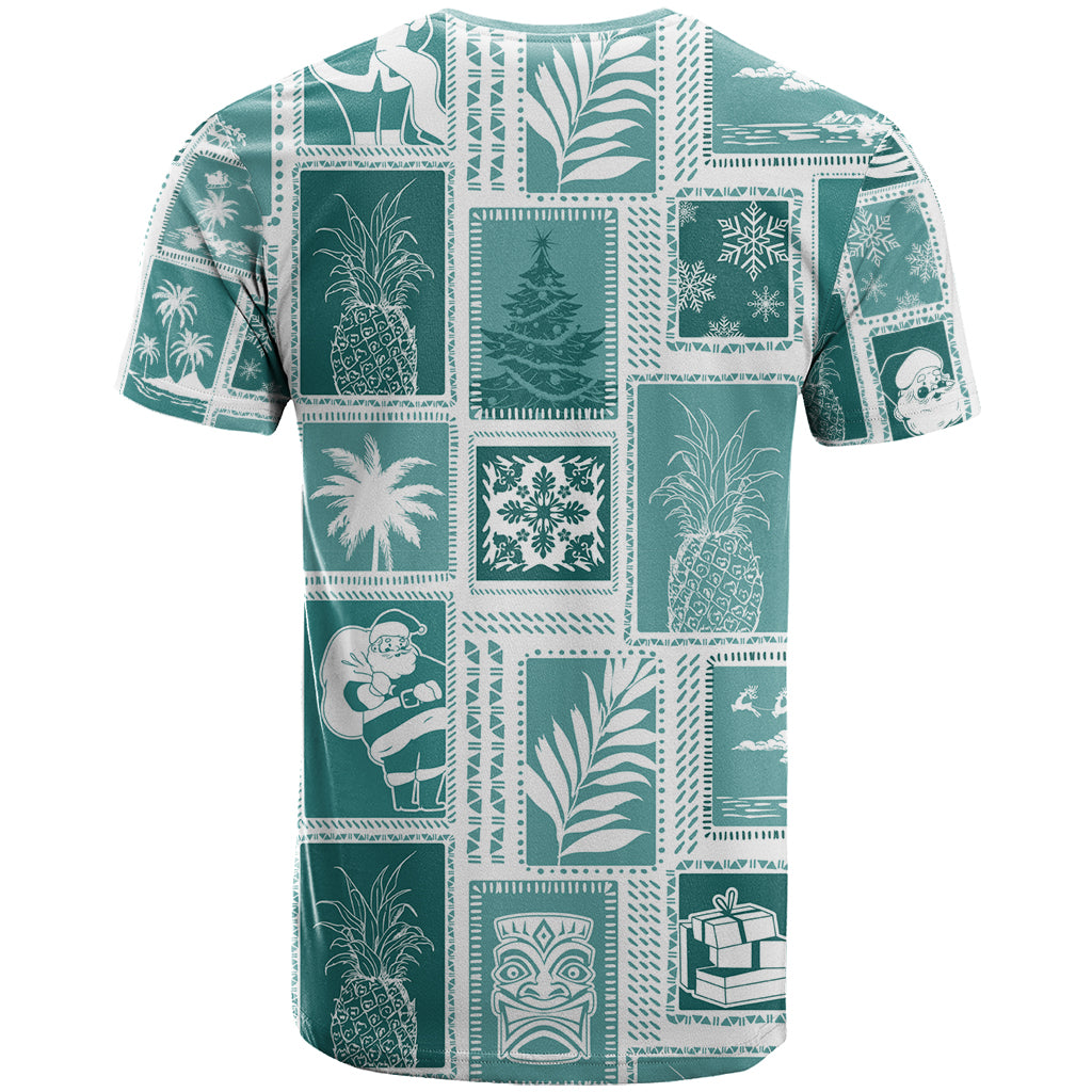 Hawaii Christmas Retro Patchwork T Shirt Teal LT7 - Polynesian Pride