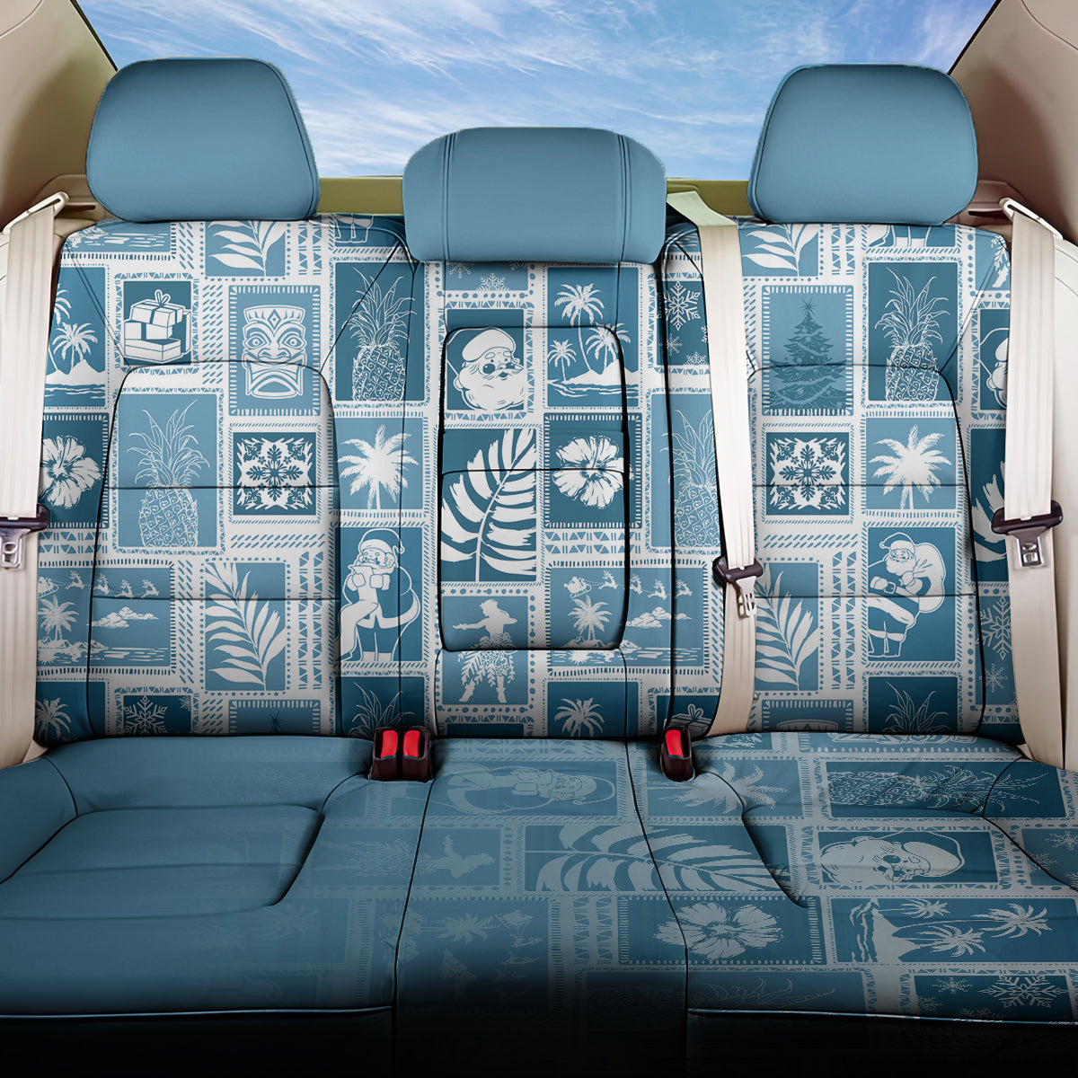 Hawaii Christmas Retro Patchwork Back Car Seat Cover Aquamarine LT7 One Size Aquamarine - Polynesian Pride