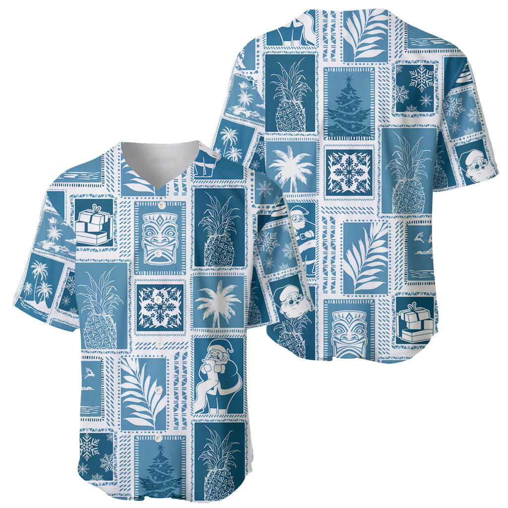 Hawaii Christmas Retro Patchwork Baseball Jersey Aquamarine LT7 - Polynesian Pride