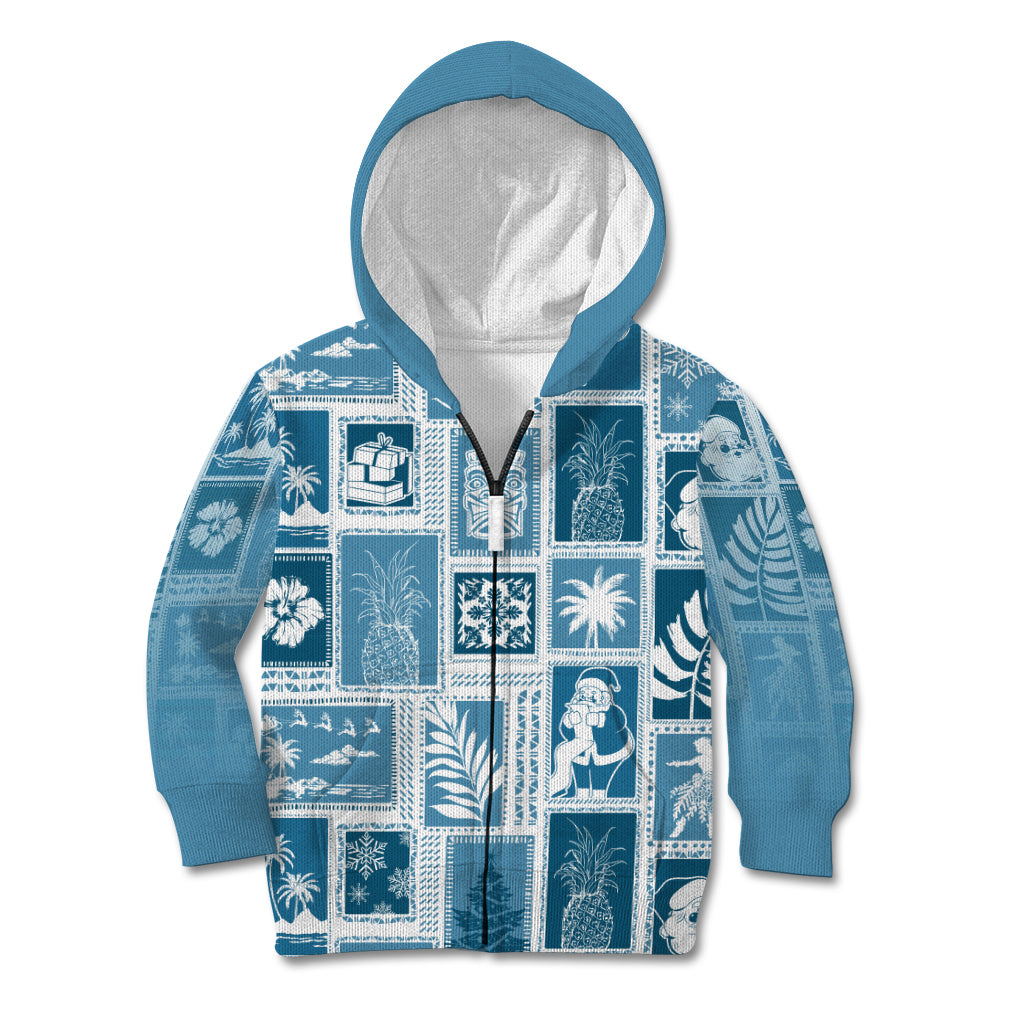 Hawaii Christmas Retro Patchwork Kid Hoodie Aquamarine LT7 - Polynesian Pride