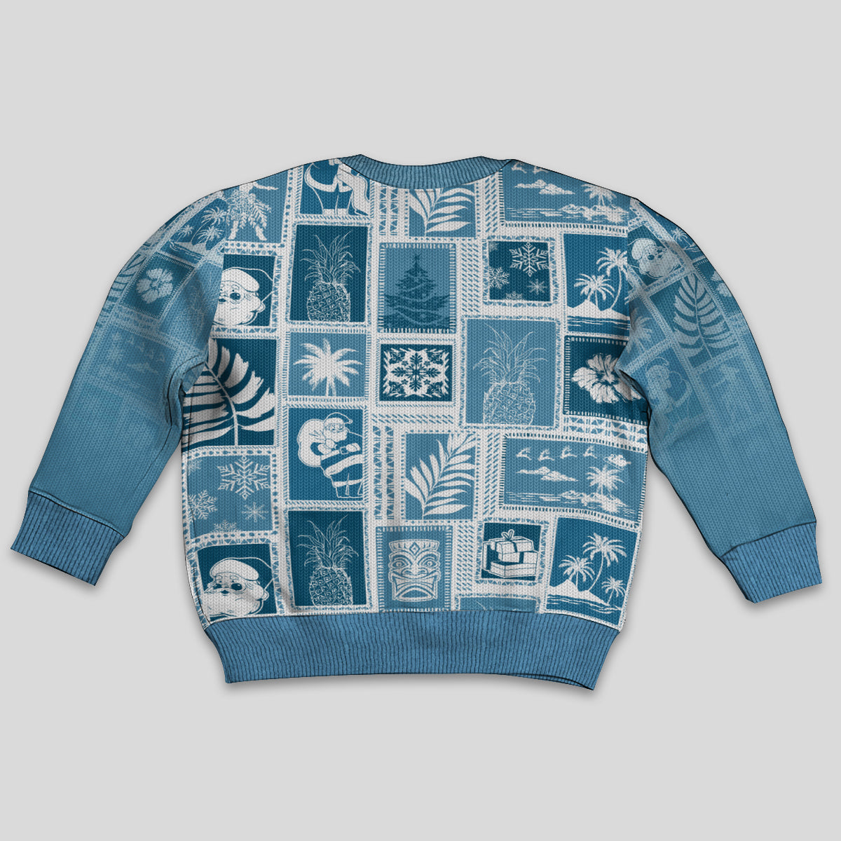 Hawaii Christmas Kid Ugly Christmas Sweater Retro Patchwork - Aquamarine LT7 - Polynesian Pride