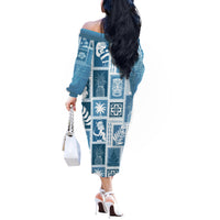 Hawaii Christmas Retro Patchwork Off The Shoulder Long Sleeve Dress Aquamarine LT7 - Polynesian Pride