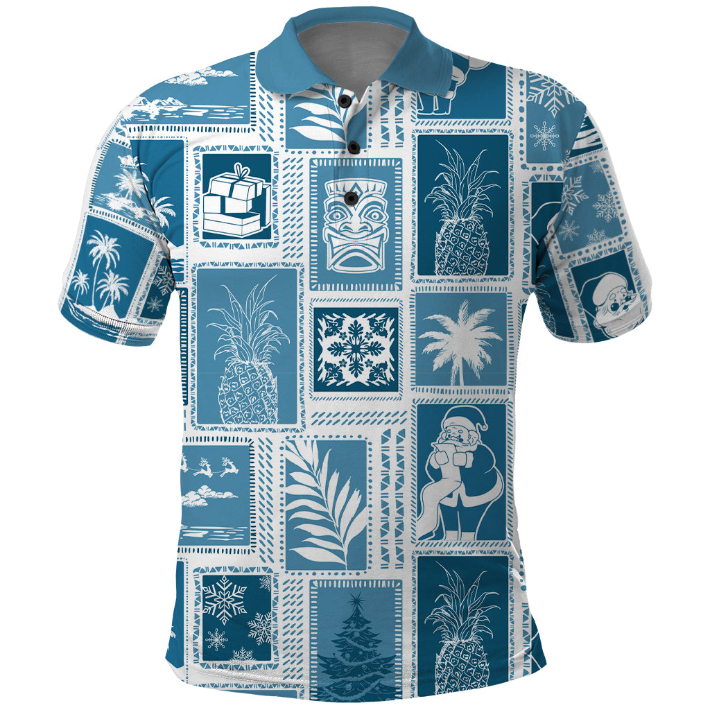 Hawaii Christmas Retro Patchwork Polo Shirt Aquamarine LT7 Aquamarine - Polynesian Pride