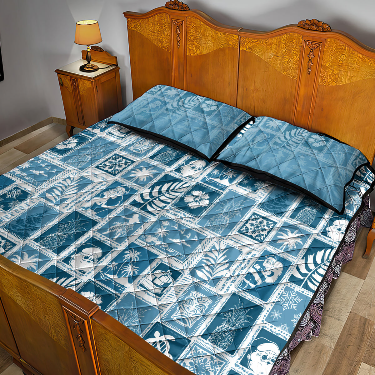 Hawaii Christmas Retro Patchwork Quilt Bed Set Aquamarine LT7 - Polynesian Pride