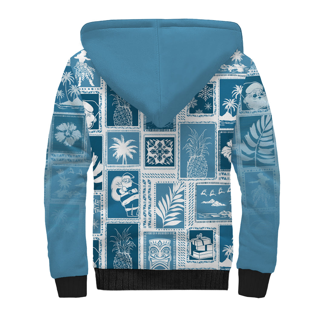 Hawaii Christmas Retro Patchwork Sherpa Hoodie Aquamarine LT7 - Polynesian Pride