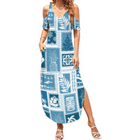 Hawaii Christmas Retro Patchwork Summer Maxi Dress Aquamarine LT7 Women Aquamarine - Polynesian Pride